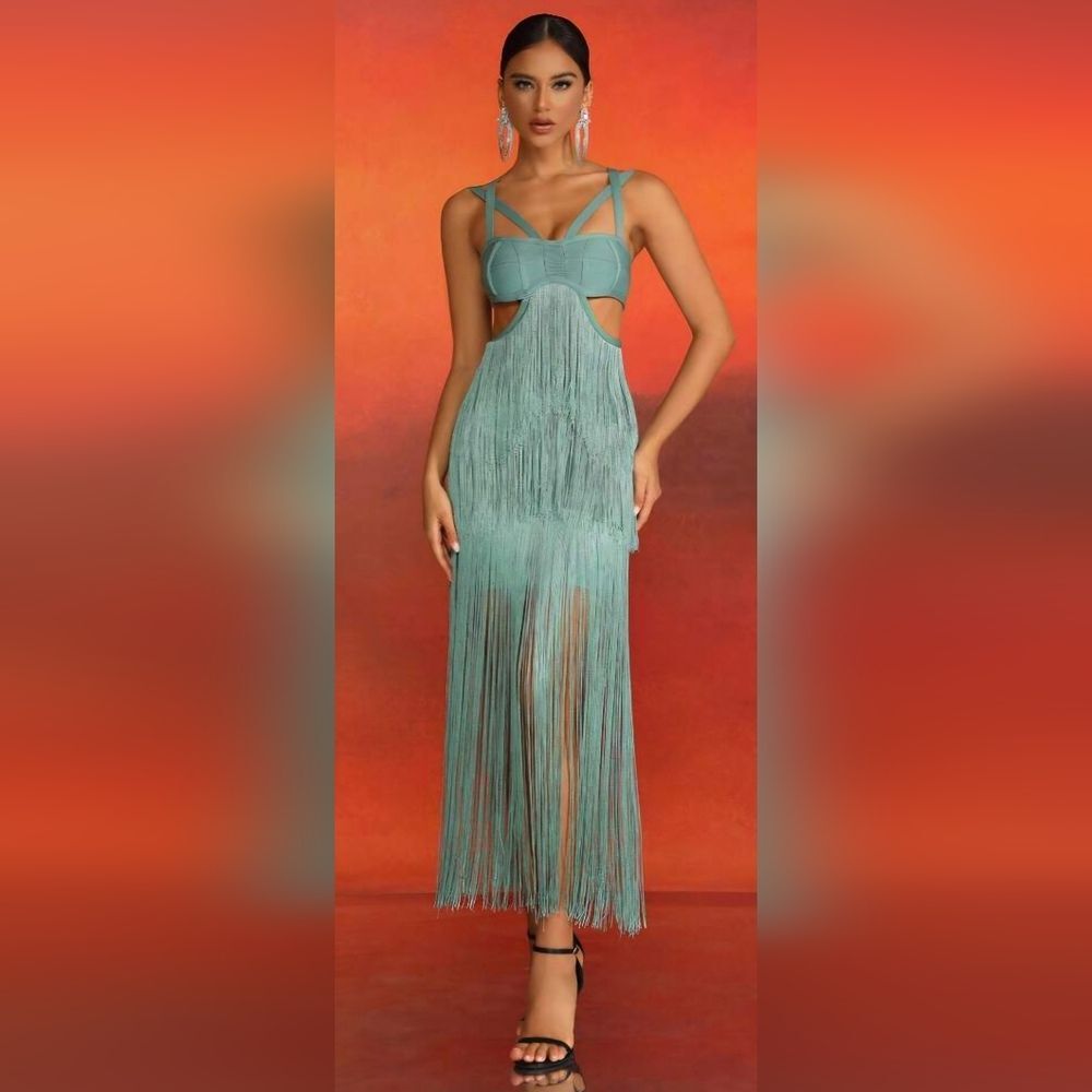 Unique Strappy Tiered Fringe Maxi Dress